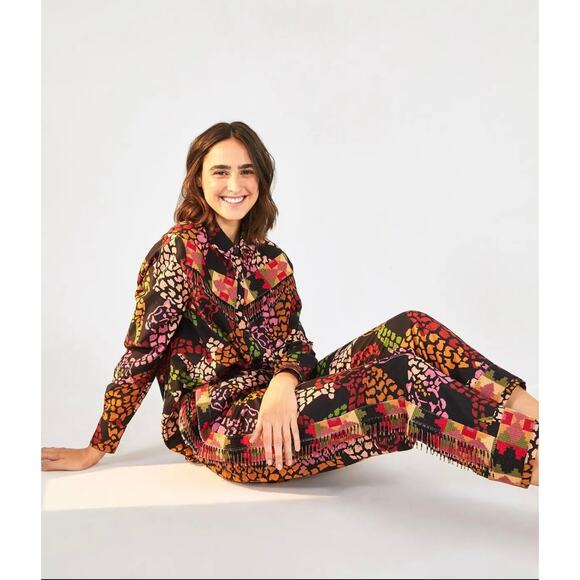 Farm Rio NWT Leopard Print Fringe Beaded High Waist Pants Multicolor XS - Picture 5 of 12